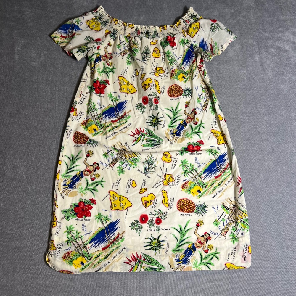 J. Crew Hawaii Souvenir Map Print Off Shoulder Smocked Shift Mini Dress Size 8